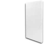 Stojący pod kątem biały poliestrowy panel akustyczny PET 50x100cm, pochłaniający dźwięk, o grubości 5cm.