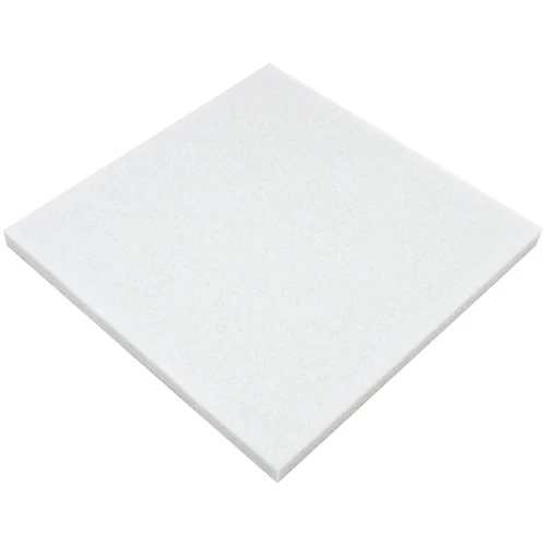 Biały, ozdobny panel akustyczny poliestrowy o wymiarach 50x50 cm, widok z perspektywy.