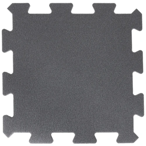 Ciemnoszary, pojedynczy panel maty piankowej typu puzzle z widocznymi ząbkami łączącymi na krawędziach.
