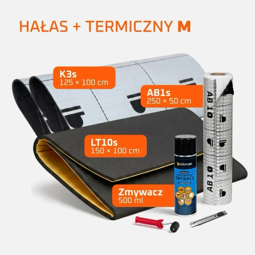Średni zestaw M przeznaczony do termicznego wygłuszania maski silnika, w skład którego wchodzą maty LT10.