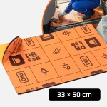 Samoprzylepna mata wygłuszająca Bitmat model PB-6,5S o wymiarach 33x50 cm, pokazana na tle montażu materiału wewnątrz pojazdu.