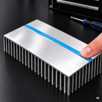Dociskanie wąskiego paska taśmy termoprzewodzącej TPC-5 do podstawy aluminiowego radiatora.