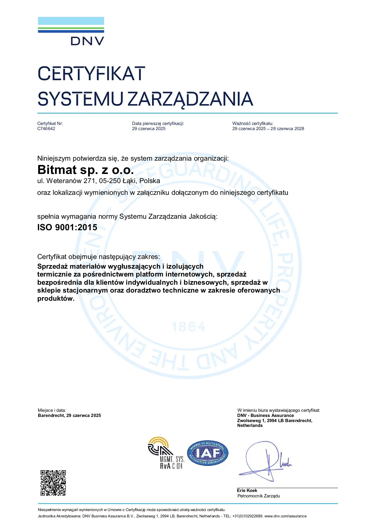 Certyfikat ISO 9001 
